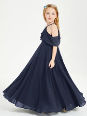 Off the Shoulder Long Junior Bridesmaid Dresses Dark Navy