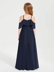 Off the Shoulder Long Junior Bridesmaid Dresses Dark Navy