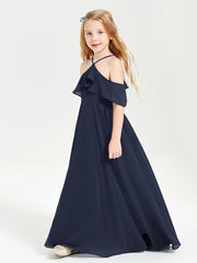 Off the Shoulder Long Junior Bridesmaid Dresses Dark Navy