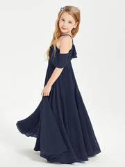 Off the Shoulder Long Junior Bridesmaid Dresses Dark Navy
