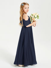 Off the Shoulder Long Junior Bridesmaid Dresses Dark Navy