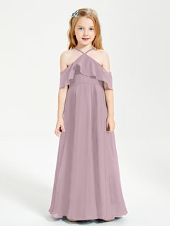 Off the Shoulder Long Junior Bridesmaid Dresses Dusk