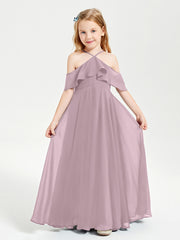 Off the Shoulder Long Junior Bridesmaid Dresses Dusk