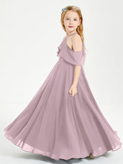 Off the Shoulder Long Junior Bridesmaid Dresses Dusk