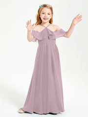 Off the Shoulder Long Junior Bridesmaid Dresses Dusk