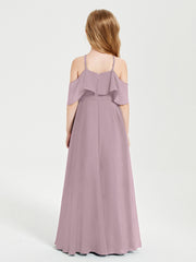 Off the Shoulder Long Junior Bridesmaid Dresses Dusk