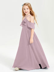 Off the Shoulder Long Junior Bridesmaid Dresses Dusk