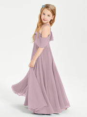 Off the Shoulder Long Junior Bridesmaid Dresses Dusk