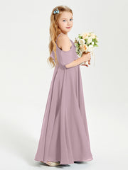 Off the Shoulder Long Junior Bridesmaid Dresses Dusk