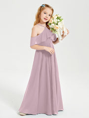 Off the Shoulder Long Junior Bridesmaid Dresses Dusk