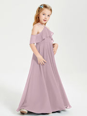 Off the Shoulder Long Junior Bridesmaid Dresses Dusk