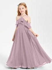Off the Shoulder Long Junior Bridesmaid Dresses Dusk