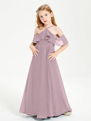Off the Shoulder Long Junior Bridesmaid Dresses Dusk