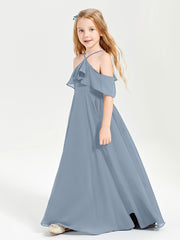 Off the Shoulder Long Junior Bridesmaid Dresses Dusty Blue