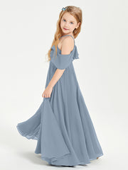 Off the Shoulder Long Junior Bridesmaid Dresses Dusty Blue