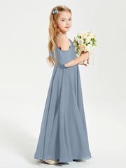 Off the Shoulder Long Junior Bridesmaid Dresses Dusty Blue