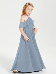 Off the Shoulder Long Junior Bridesmaid Dresses Dusty Blue