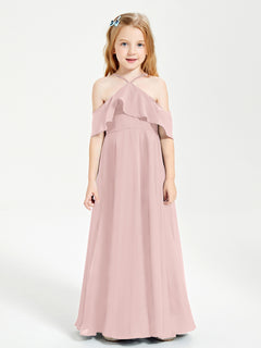 Off the Shoulder Long Junior Bridesmaid Dresses Dusty Rose