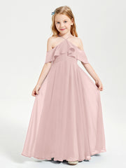 Off the Shoulder Long Junior Bridesmaid Dresses Dusty Rose