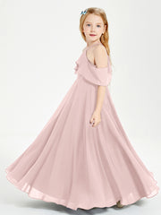Off the Shoulder Long Junior Bridesmaid Dresses Dusty Rose