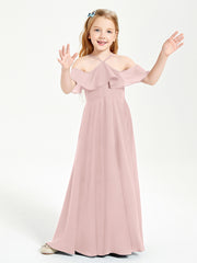 Off the Shoulder Long Junior Bridesmaid Dresses Dusty Rose