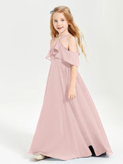Off the Shoulder Long Junior Bridesmaid Dresses Dusty Rose