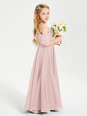 Off the Shoulder Long Junior Bridesmaid Dresses Dusty Rose