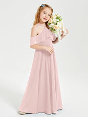 Off the Shoulder Long Junior Bridesmaid Dresses Dusty Rose
