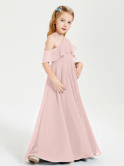 Off the Shoulder Long Junior Bridesmaid Dresses Dusty Rose