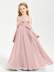 Off the Shoulder Long Junior Bridesmaid Dresses Dusty Rose
