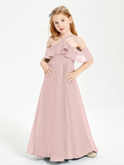 Off the Shoulder Long Junior Bridesmaid Dresses Dusty Rose