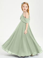 Off the Shoulder Long Junior Bridesmaid Dresses Dusty Sage
