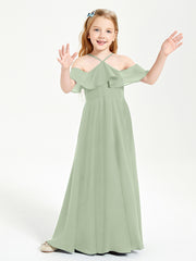 Off the Shoulder Long Junior Bridesmaid Dresses Dusty Sage