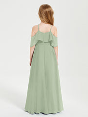 Off the Shoulder Long Junior Bridesmaid Dresses Dusty Sage
