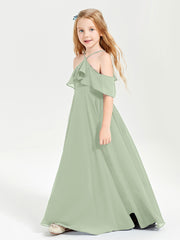 Off the Shoulder Long Junior Bridesmaid Dresses Dusty Sage