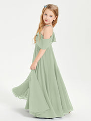 Off the Shoulder Long Junior Bridesmaid Dresses Dusty Sage