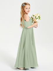 Off the Shoulder Long Junior Bridesmaid Dresses Dusty Sage