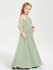Off the Shoulder Long Junior Bridesmaid Dresses Dusty Sage