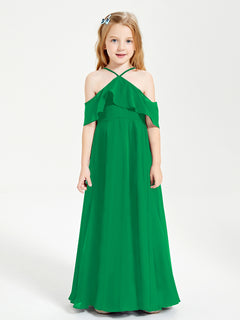 Off the Shoulder Long Junior Bridesmaid Dresses Emerald