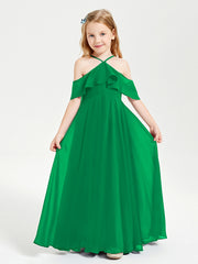 Off the Shoulder Long Junior Bridesmaid Dresses Emerald