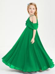 Off the Shoulder Long Junior Bridesmaid Dresses Emerald