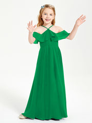 Off the Shoulder Long Junior Bridesmaid Dresses Emerald