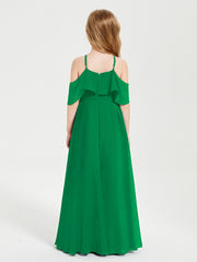 Off the Shoulder Long Junior Bridesmaid Dresses Emerald