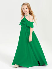 Off the Shoulder Long Junior Bridesmaid Dresses Emerald