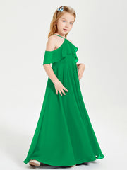 Off the Shoulder Long Junior Bridesmaid Dresses Emerald
