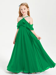 Off the Shoulder Long Junior Bridesmaid Dresses Emerald