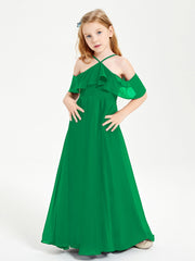 Off the Shoulder Long Junior Bridesmaid Dresses Emerald