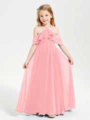 Off the Shoulder Long Junior Bridesmaid Dresses Flamingo