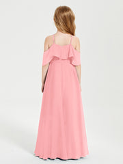 Off the Shoulder Long Junior Bridesmaid Dresses Flamingo