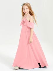 Off the Shoulder Long Junior Bridesmaid Dresses Flamingo